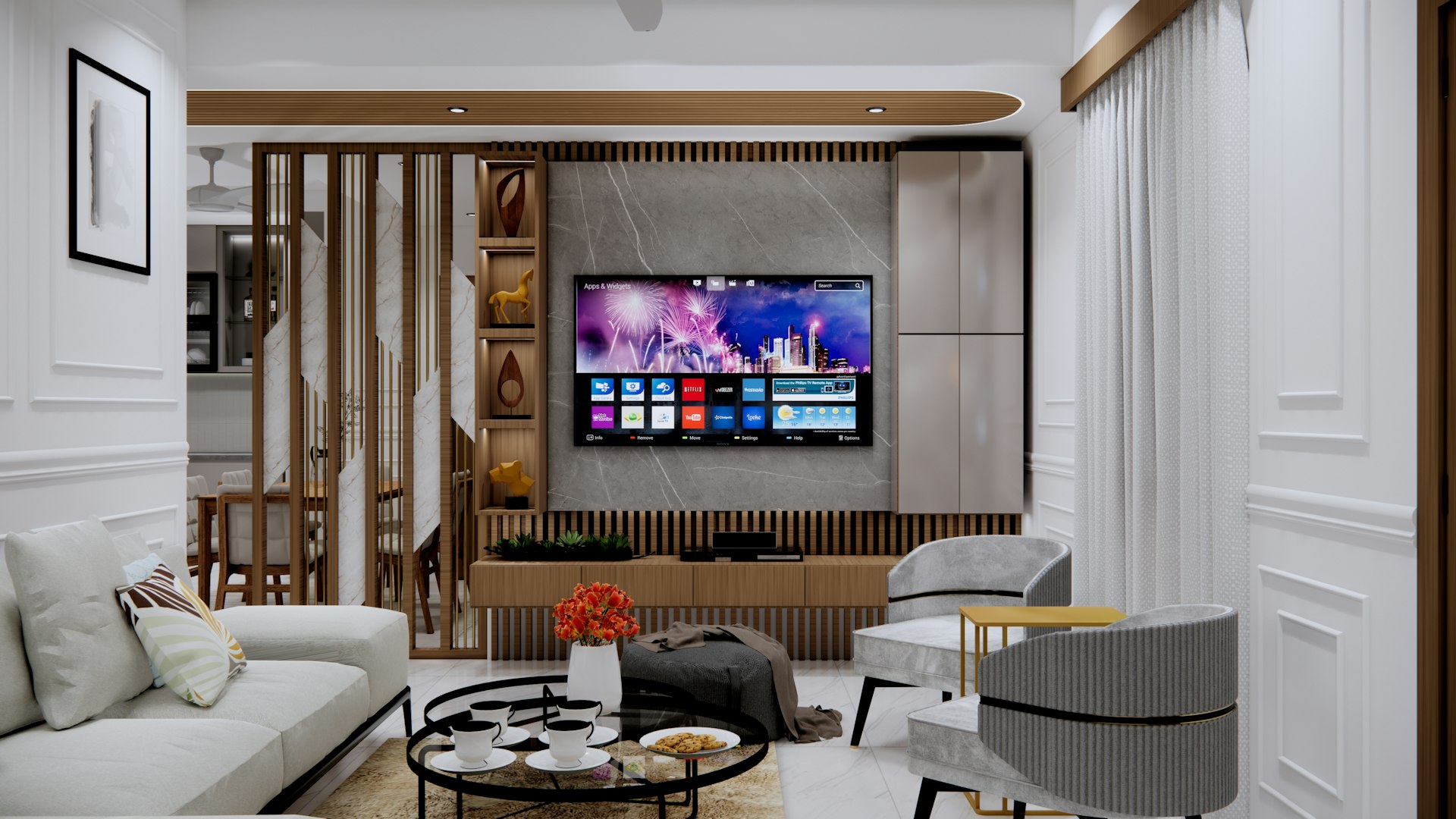 A living room filled with furniture and a flat screen TV