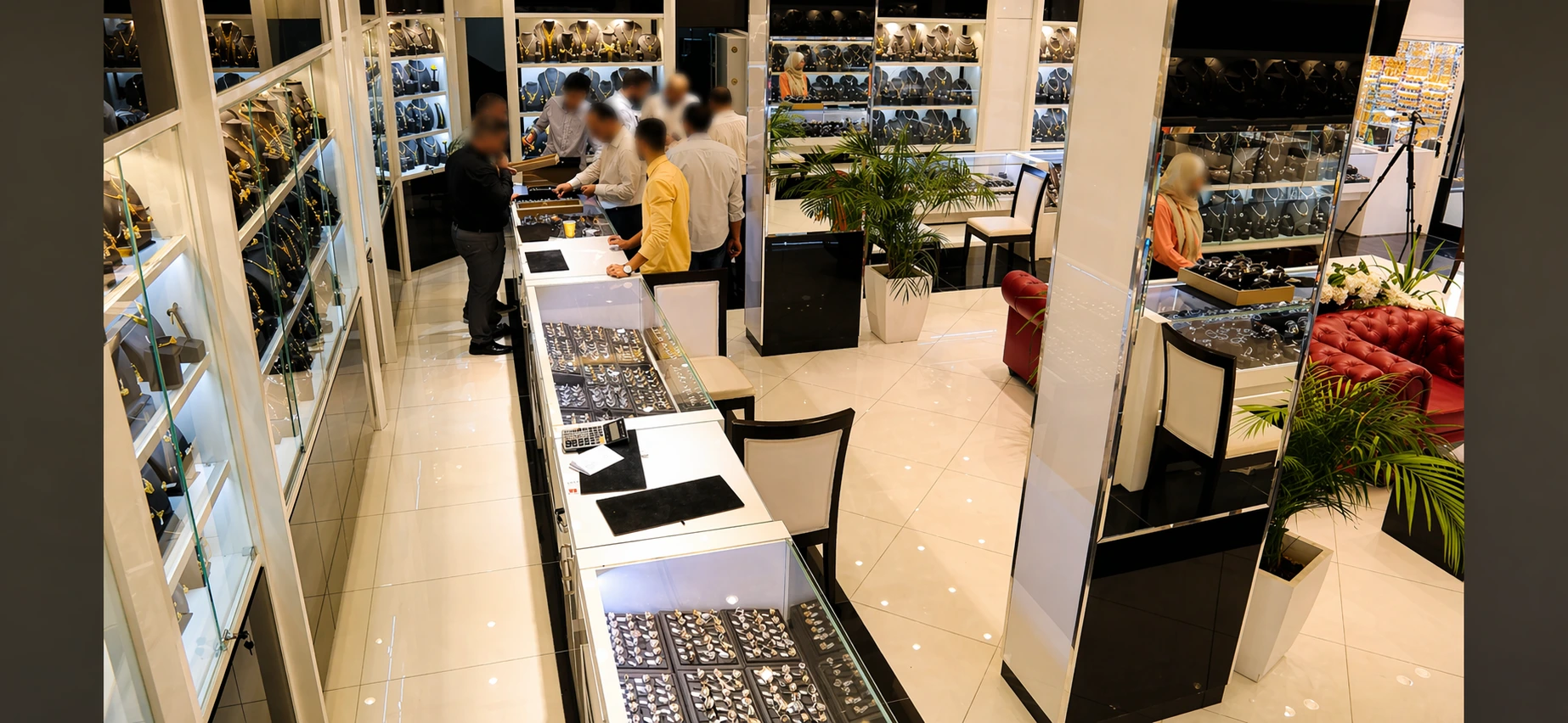 Retail interior design project in Amman for a luxury jewelry brand with bespoke display units