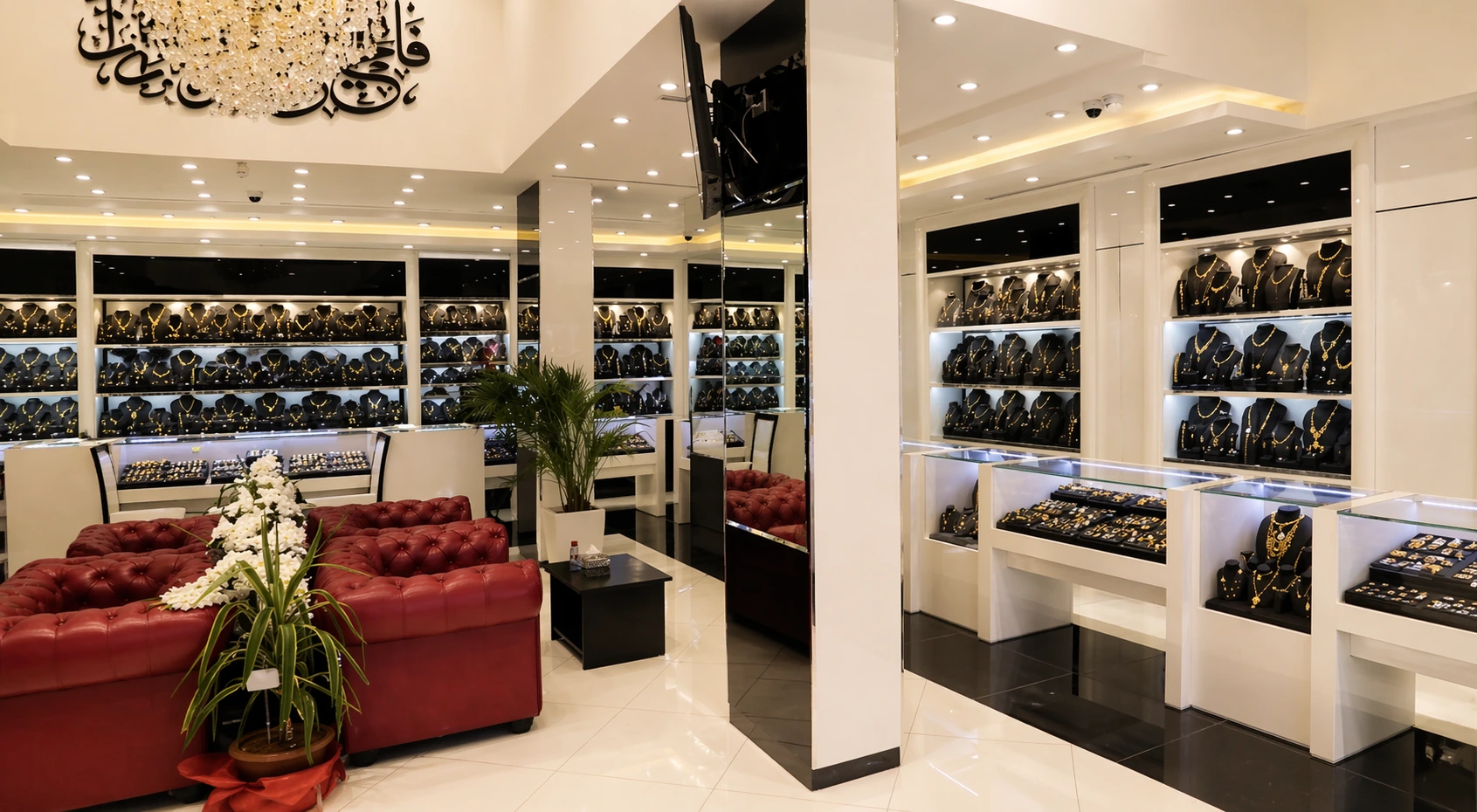 Luxury commercial interior design for a jewelry shop in Amman with custom display solutions