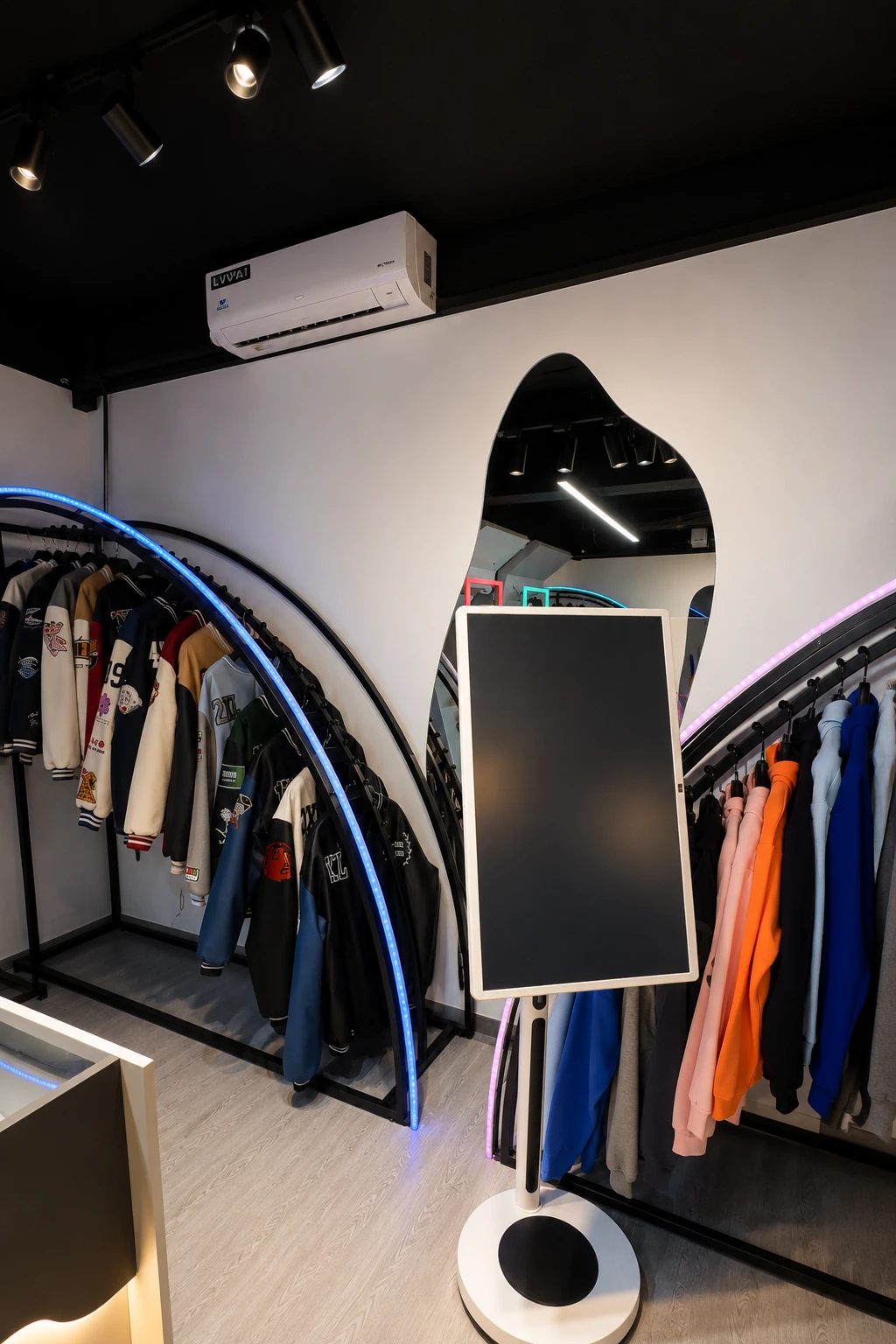 Brand Jacket retail showroom with LED product display frames