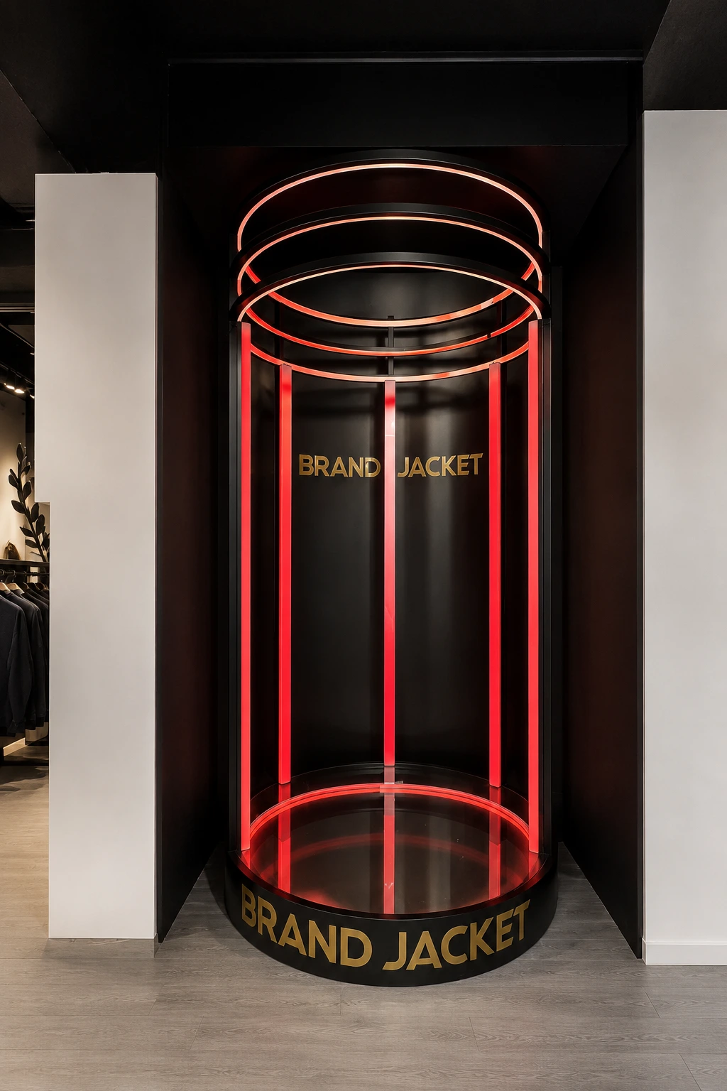 Clothing store fit-out with curved LED display arches