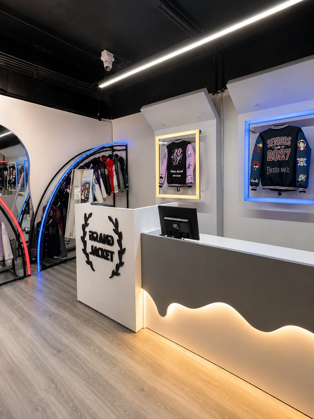 Fashion showroom design with colorful LED lighting in Amman