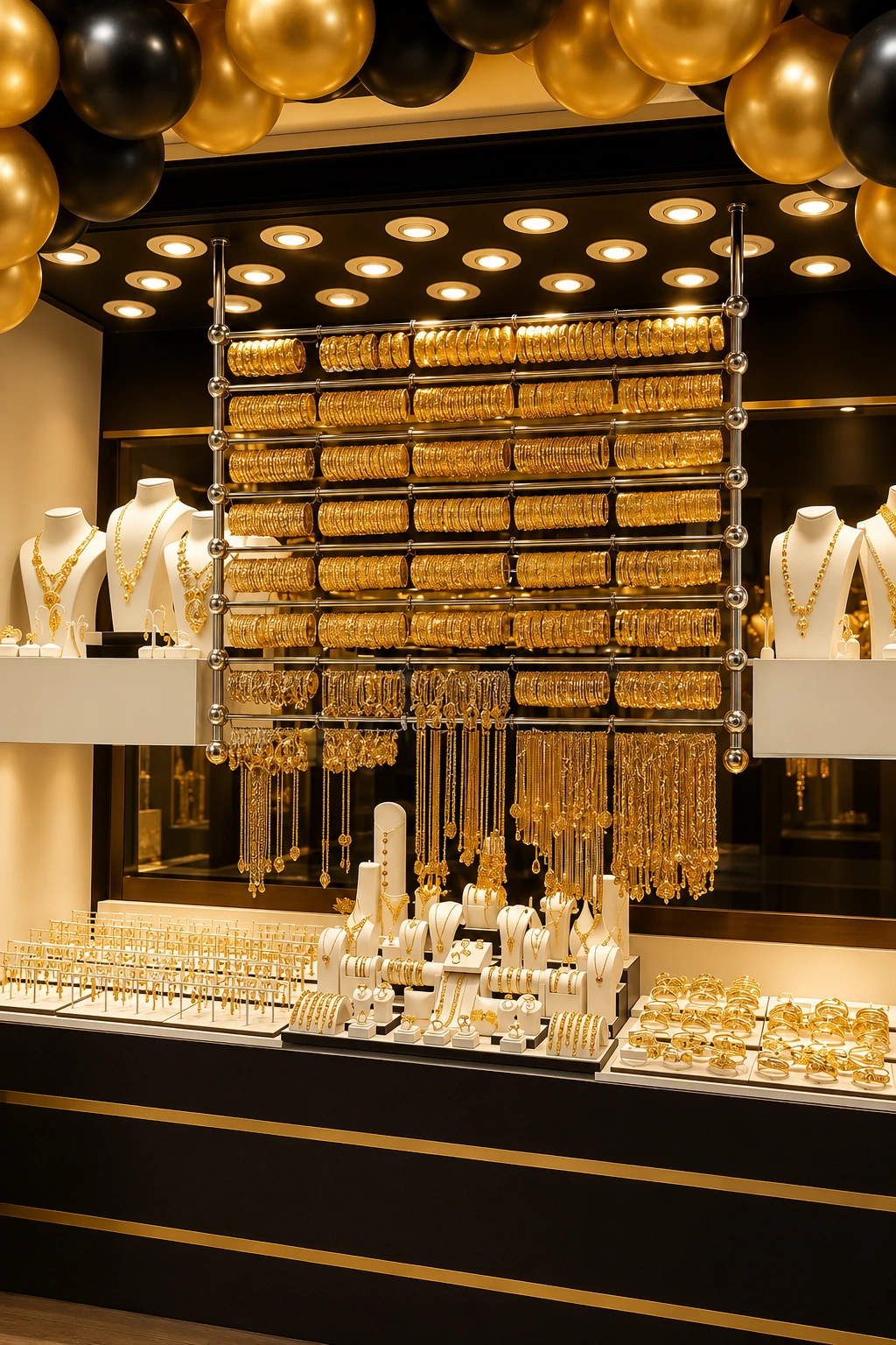 Illuminated jewelry wall showcases for gold display
