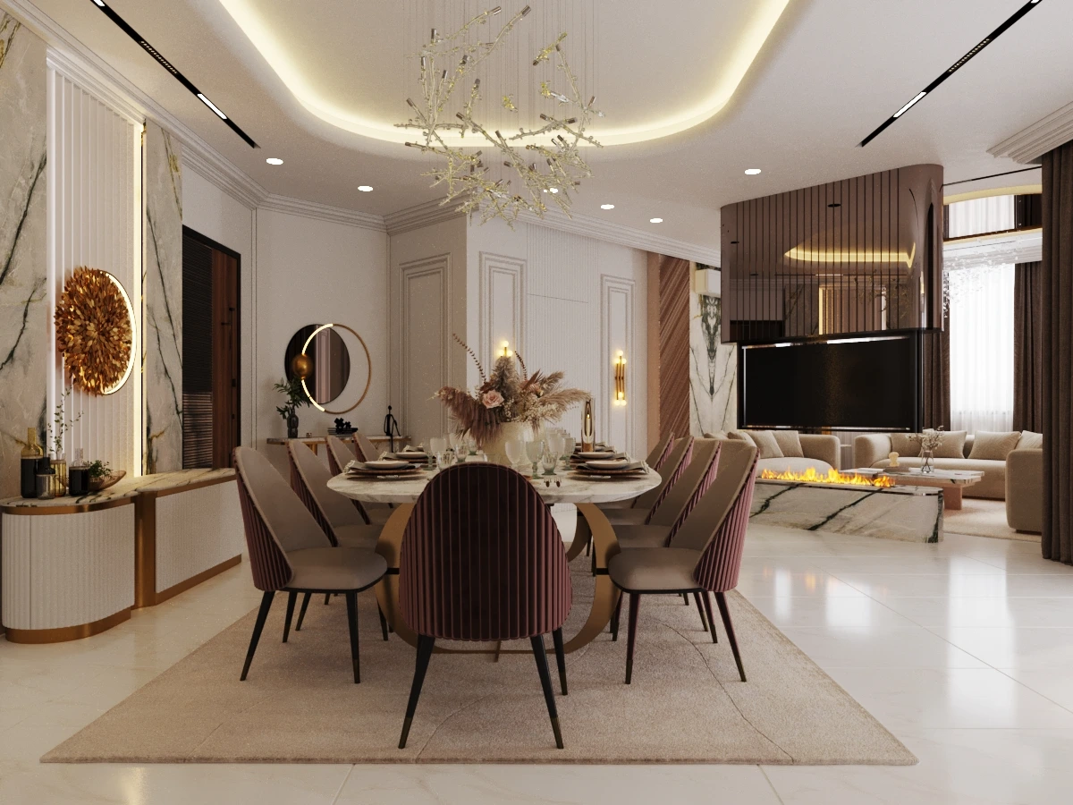 luxury villa dining room, residential villa design Jordan, modern interior fit-out Dabouq